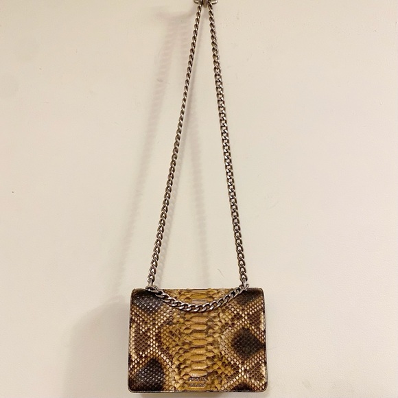 Prada Brown Tan Pitone Python Snake Skin Exotic Top Handle Crossbody Bag Italy - Picture 2 of 11